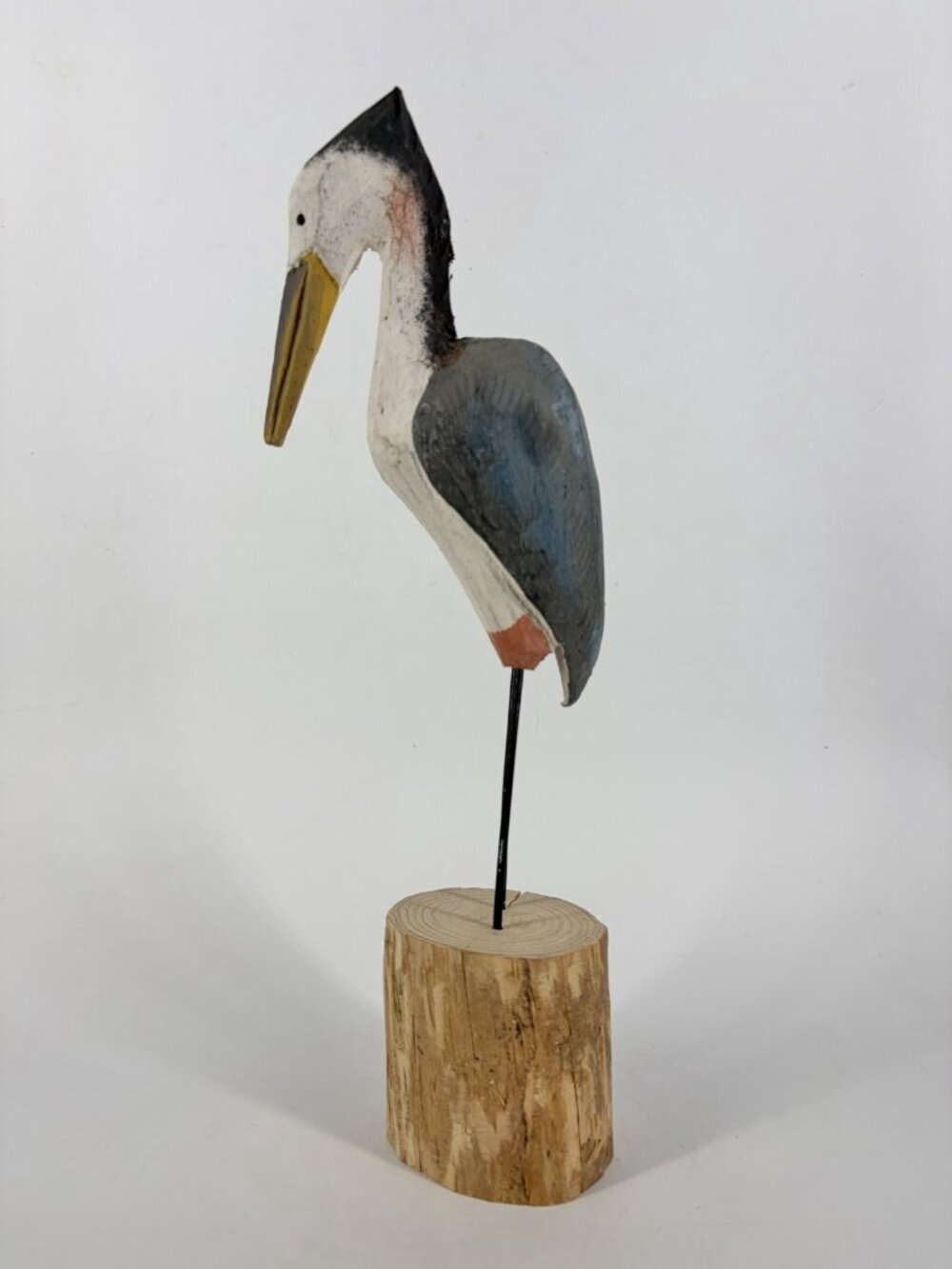 Hand Carved Wooden Pelican Folk Art Sculpture False Cape VA 2017 Log Base Nautic